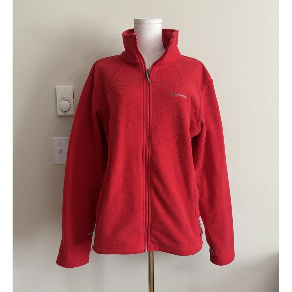 Columbia Outdoor Fleece Jacket Womens XL Hiking Camping Bright Red Full Zip